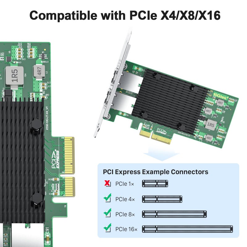 10Gtek 10Gb PCI-E NIC Network Card, Dual Copper RJ45 Port, with Intel X550-AT2 Controller, PCI Express Ethernet LAN Adapter Support Windows Server/Linux/ESX, Compare to Intel X550-T2 - Image 2